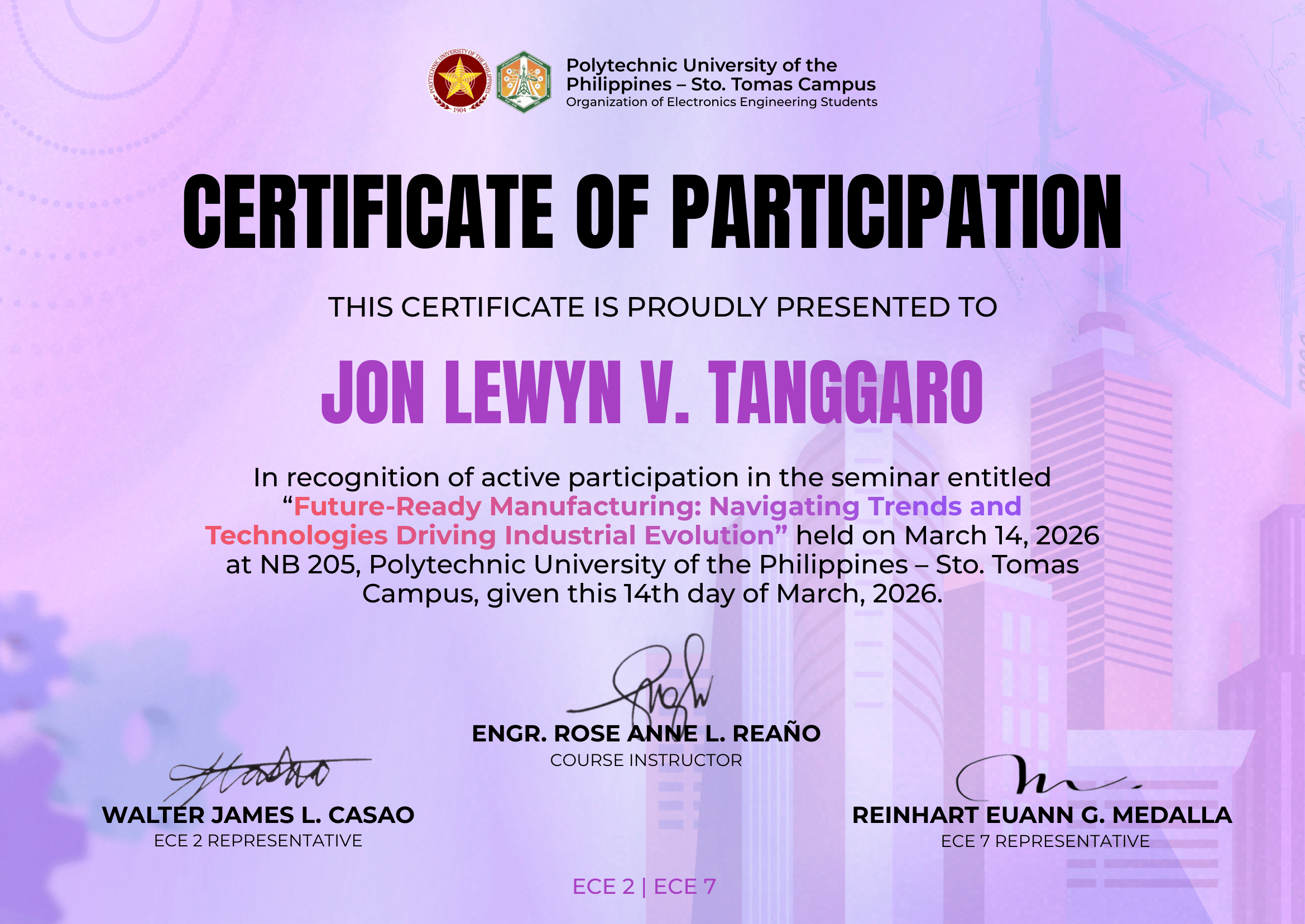 Manufacturing Certificate